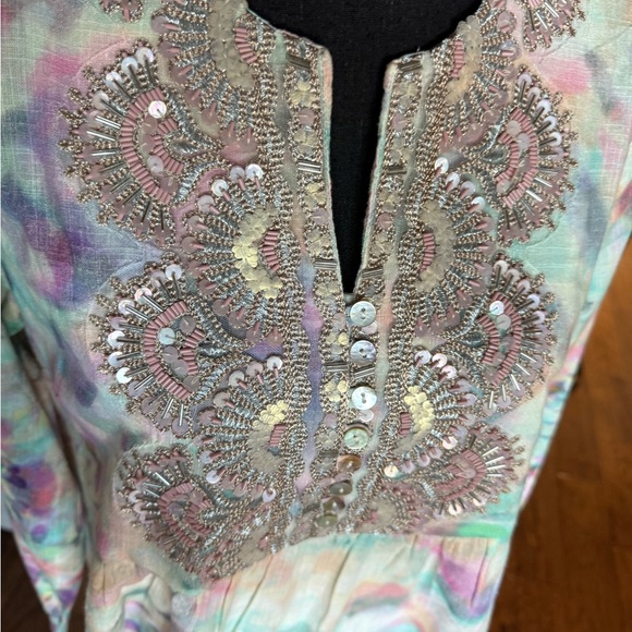 Soft Surroundings Pastel Tie Dye Beaded Tunic‎ Top - Picture 10 of 15